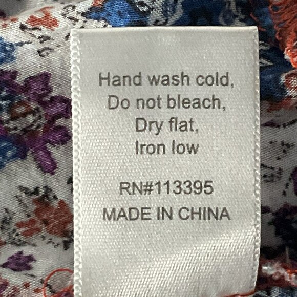 En Creme Dress Women Sz M Floral Colorful Patchwork Tiered Button Up Flowy Boho - Picture 12 of 13